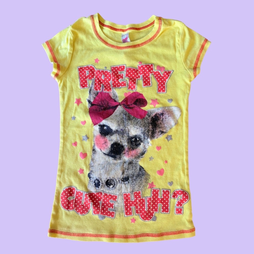 Y2K Beautees Yellow Chihuahua Graphic Baby Tee "Pretty Cute Huh" Scene #16